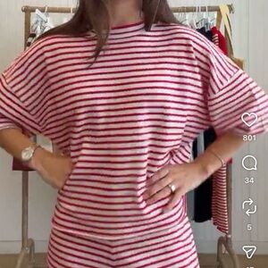 Daily Drills Cashmere Red + White Cropped Sleeve Top